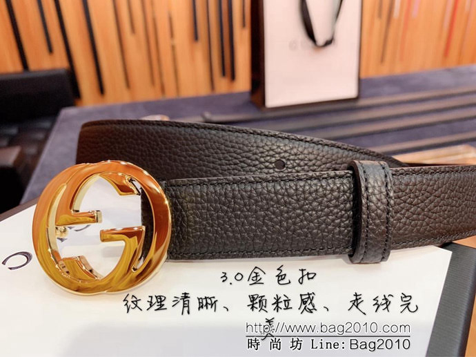 GUCCI古馳 官網爆款 正品規格 原單品質 togo荔枝紋牛皮 雙G亮面銀色扣 男士皮帶  xfp1079